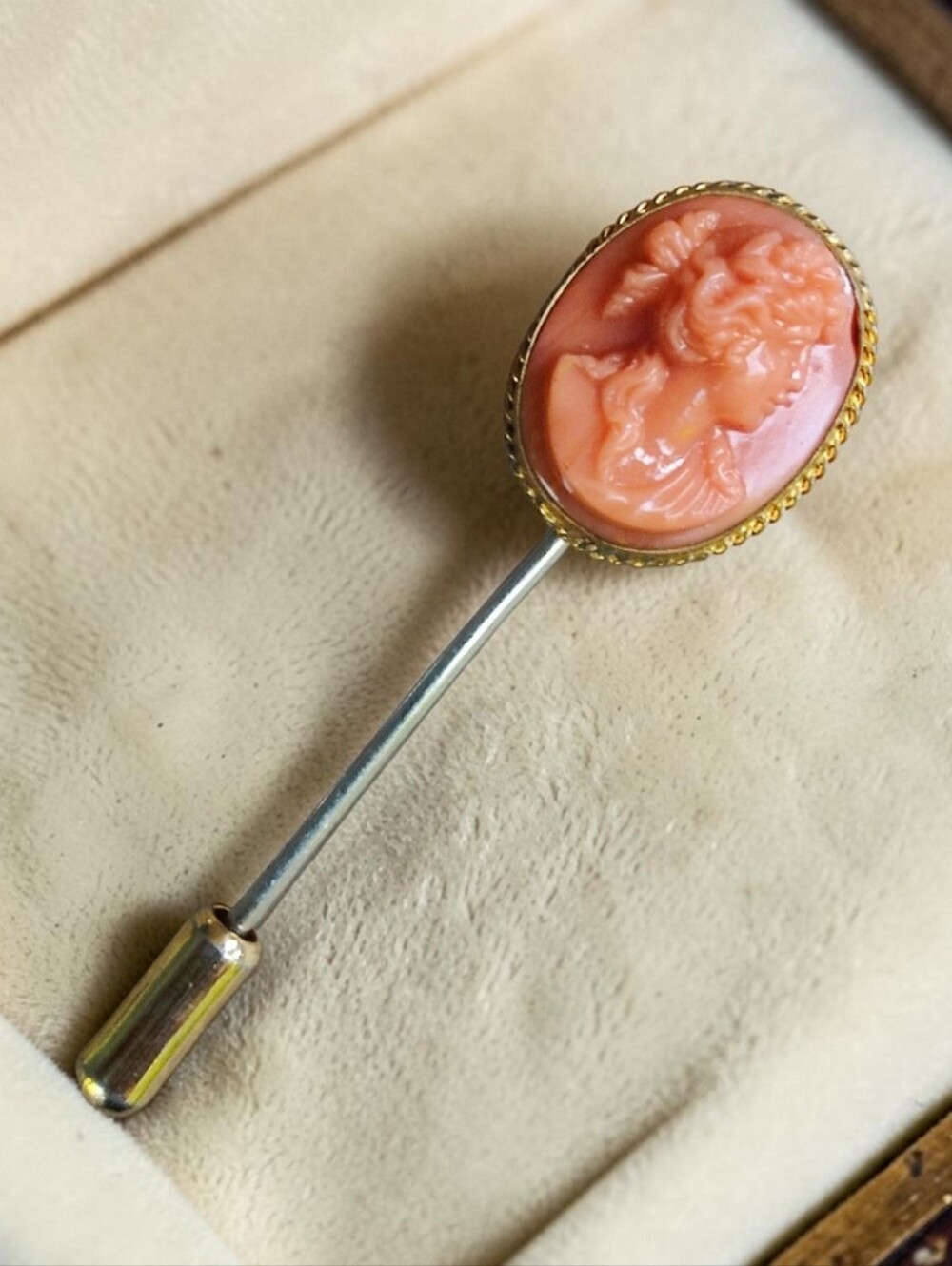 Antique Coral Cameo Stick Pin